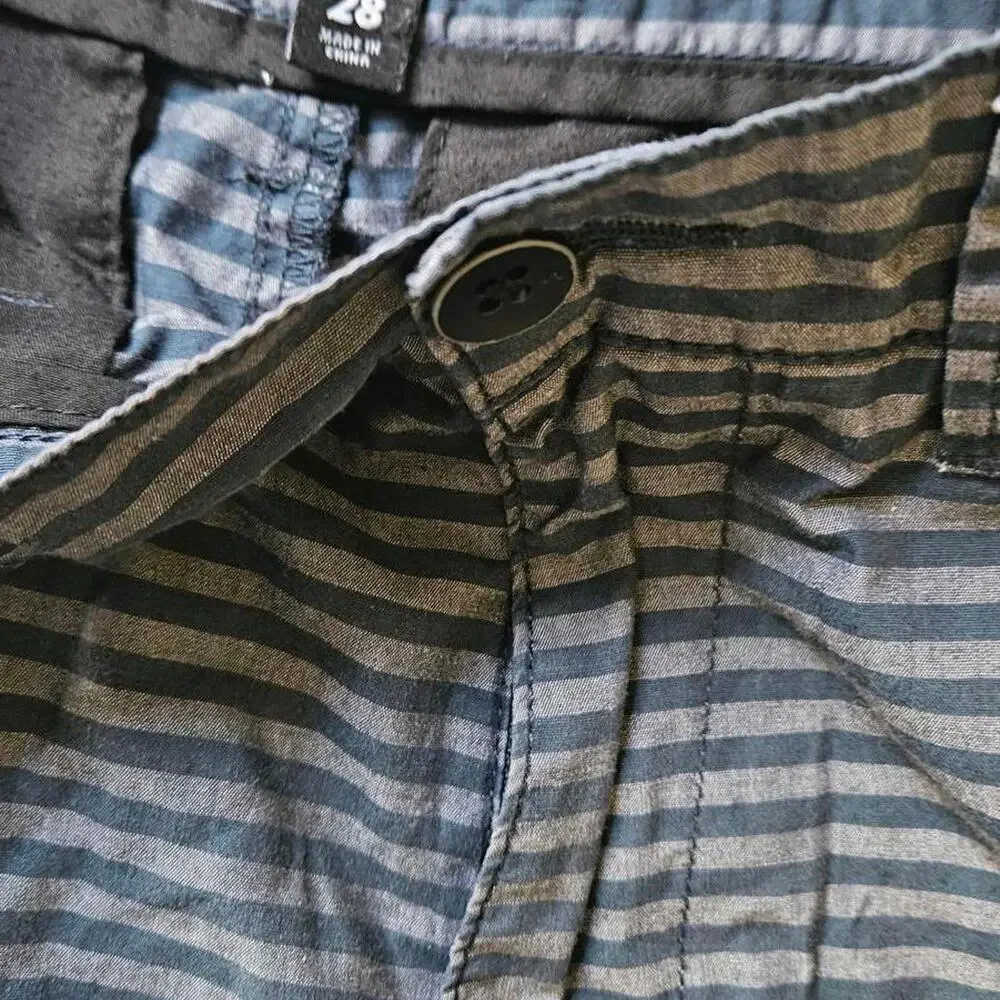 Hurley Men's Size 28 Shorts Gray Blue Striped Chino Casual Walk Flat Front